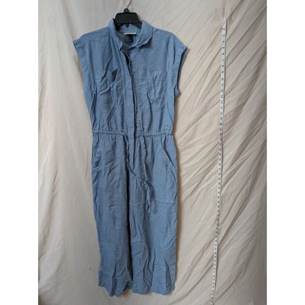 Sz 8 light blue linen-blend sleeveless jumpsuit universal thread